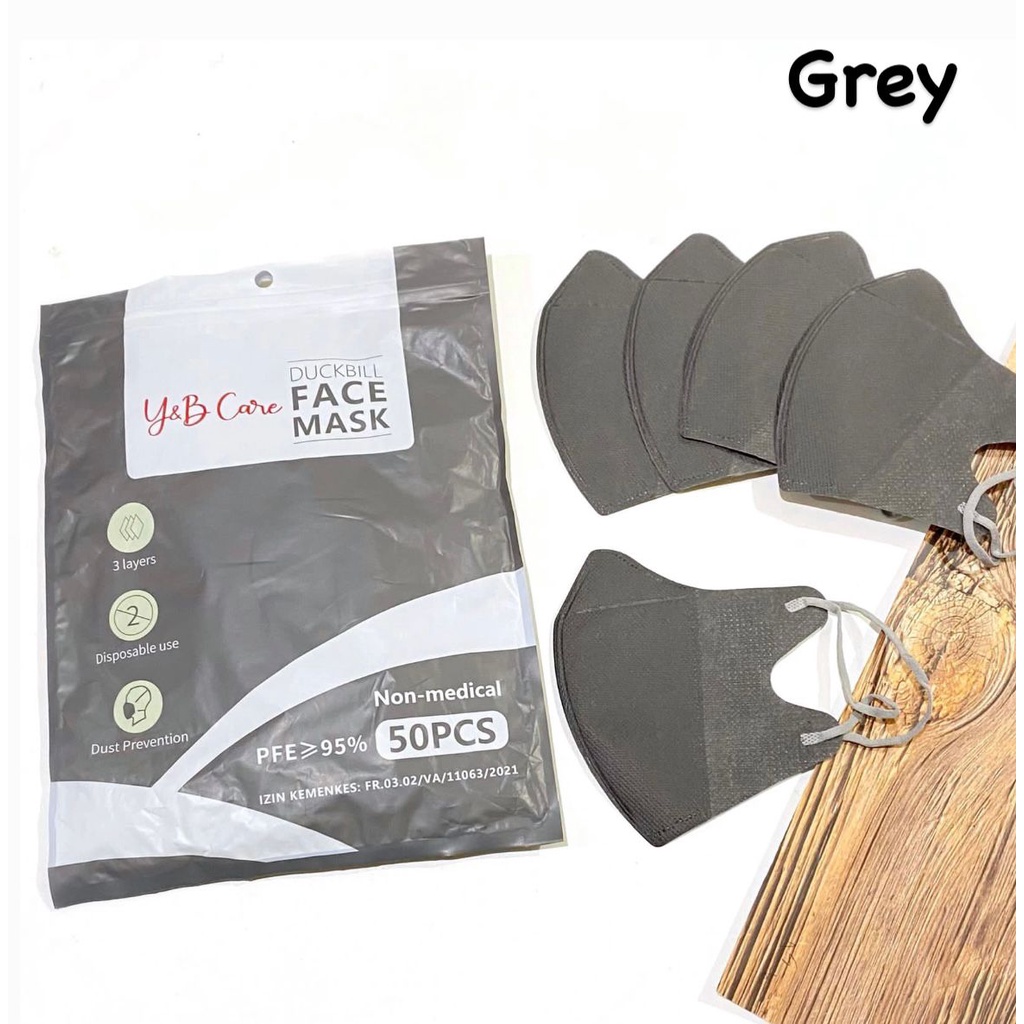 Duckbill Y&amp;B Y B  YNB Care Garis FaceMask Warna Hitam Putih Abu Mirip Sensi Isi 50 pcs per pack/Y&amp;B - MASKER DUCKBILL EARLOOP 3PLY GARIS WARNA WARNI 50PC