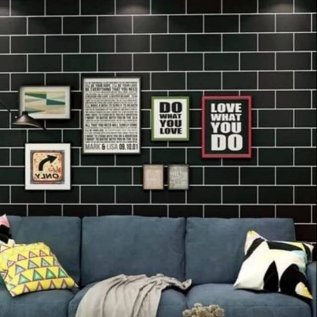 Wallpaper Sticker Dinding Batu Bata Polos Hitam List Putih 301
