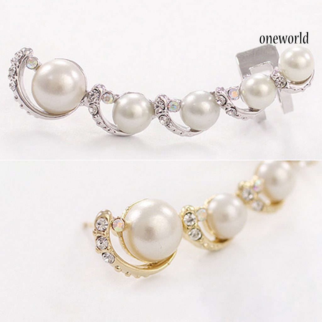 OW@ 1Pc Women Rhinestone Faux Pearl Ear Clip Cuff Earring for Left Ear