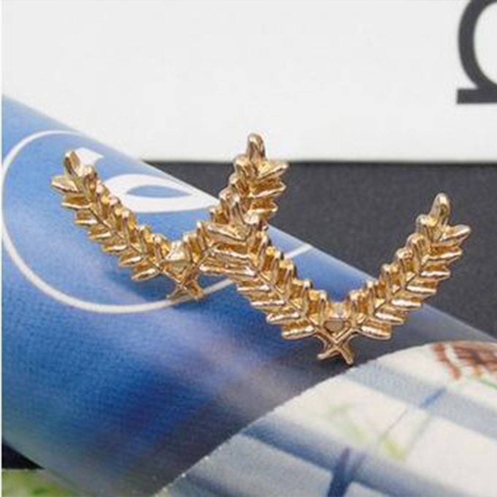 2pcs Bros Pin Bentuk Kipas Gandum Warna Emas Gaya Retro Untuk Aksesoris