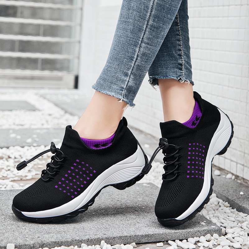 QINGSHUI Baru Tiba Sepatu Wanita Sepatu Platform Wanita Sepatu Berjalan Wanita Sepatu Kets Kaus Kaki-Mesh Slip on Air Cushion Lady Girls Modern Jazz Dance Easy Sepatu