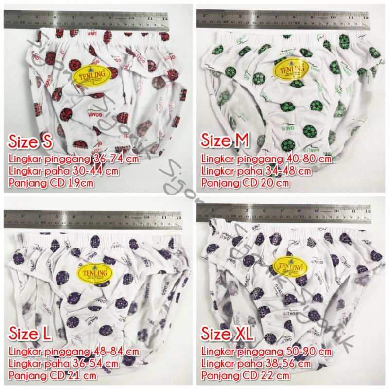 CD Celana Dalam Anak Cowok Laki-Laki S M L XL Putih Motif Tenling BOLA Sigonik