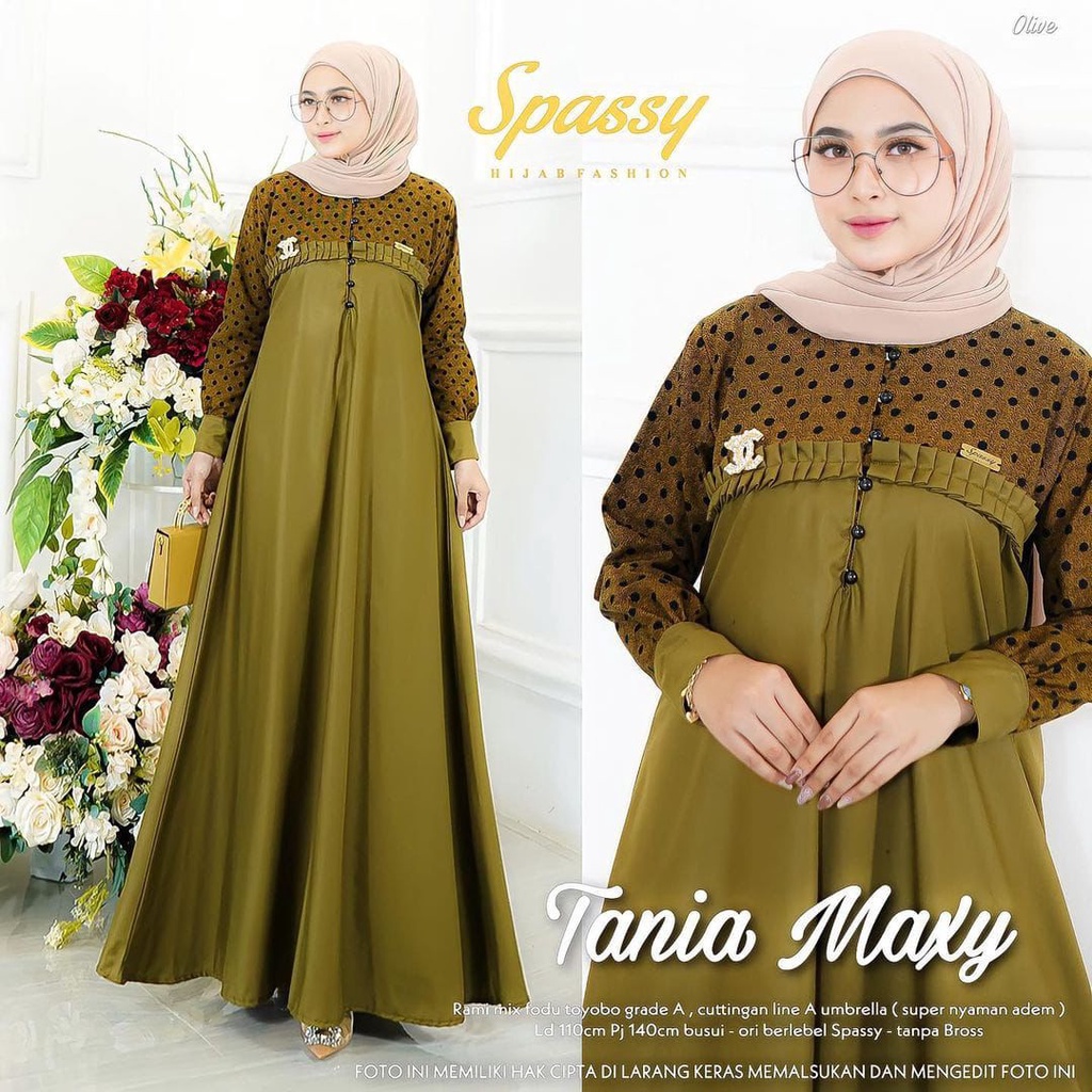 Cod Tania Maxy/dress muslim/pakaian wanita/busana muslim/gamis motif polka/gamis polkadot/baju musli