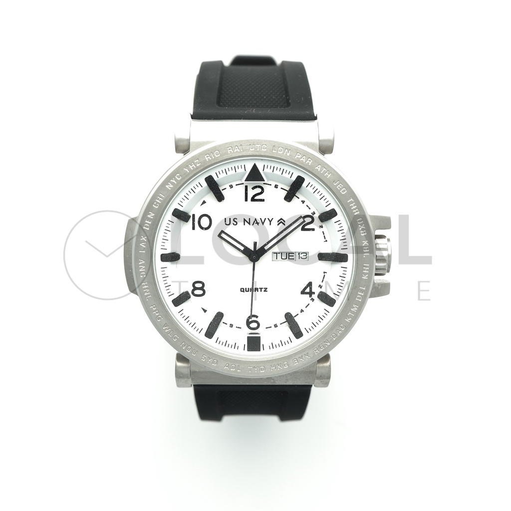 JAM TANGAN PRIA US NAVY USN63638 SS KARET - PLAT PUTIH