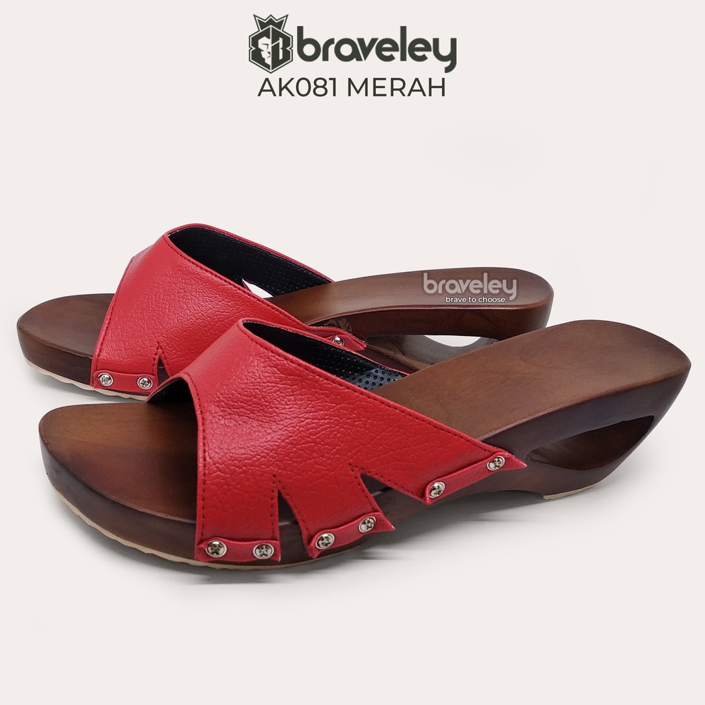 SENDAL KAYU KELOM GEULIS SELOP WEDGES SANDAL MULES WANITA BRAVELEY AK081