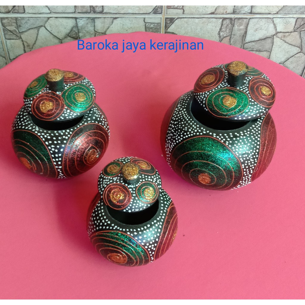 Termurah Pajangan  Toples kayu Antik isi 3