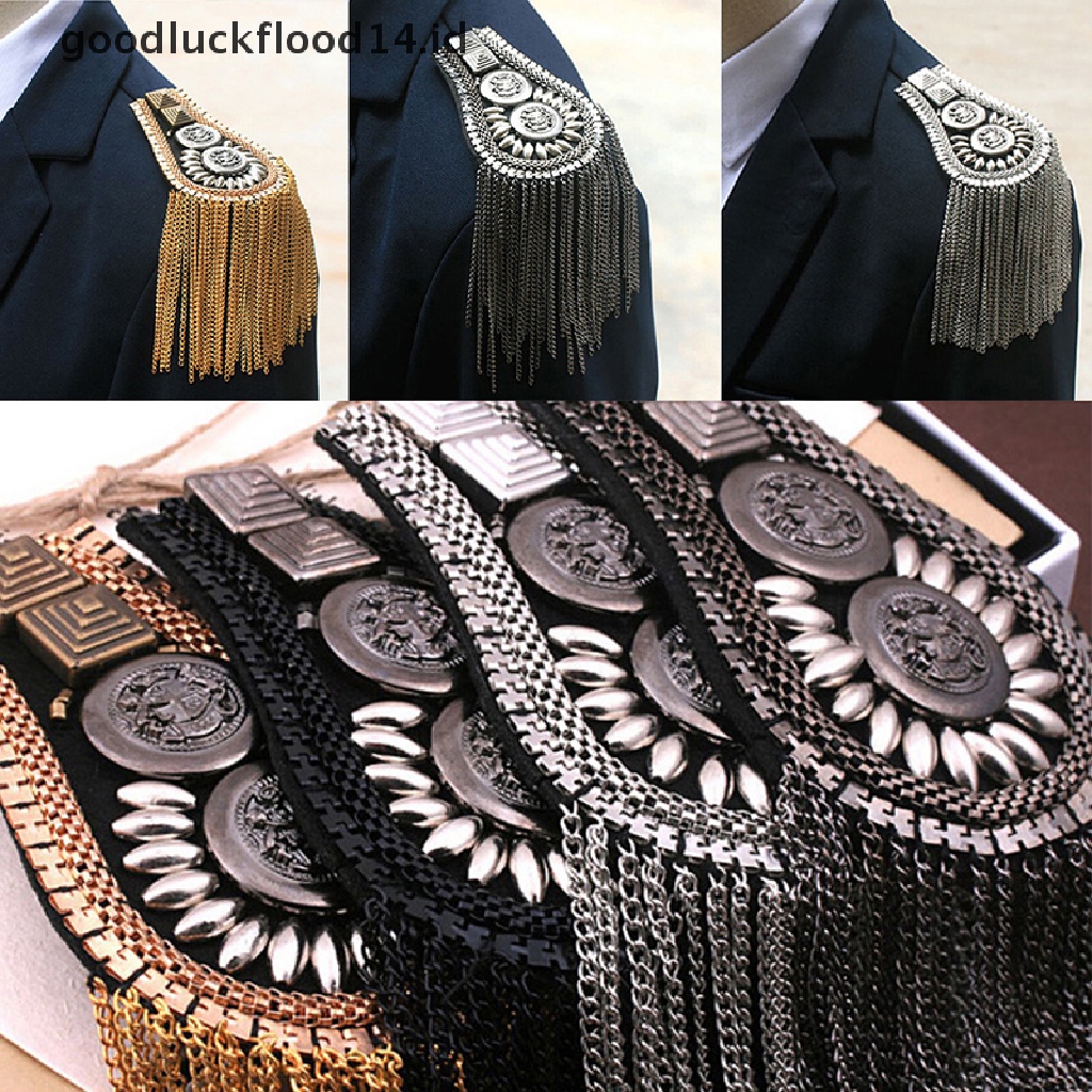 [OOID] 1pc Tassel Chain Shoulder Board Badges Epaulet Epaulette Military Pin on Brooch ID