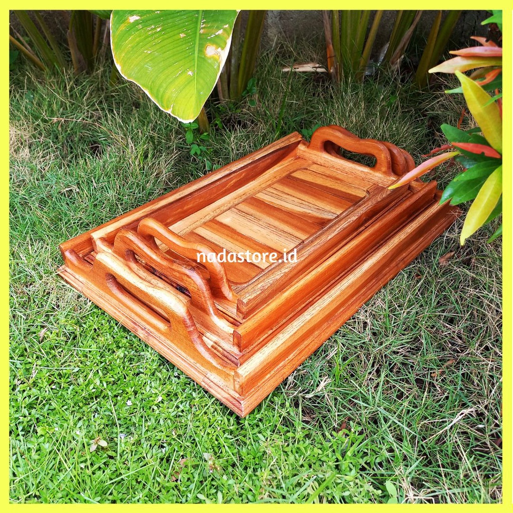 PREMIUM WOODEN SERVING TRAY / BAKI / NAMPAN KAYU JATI / NAMPAN DEKORASI KAYU AESTHETIC