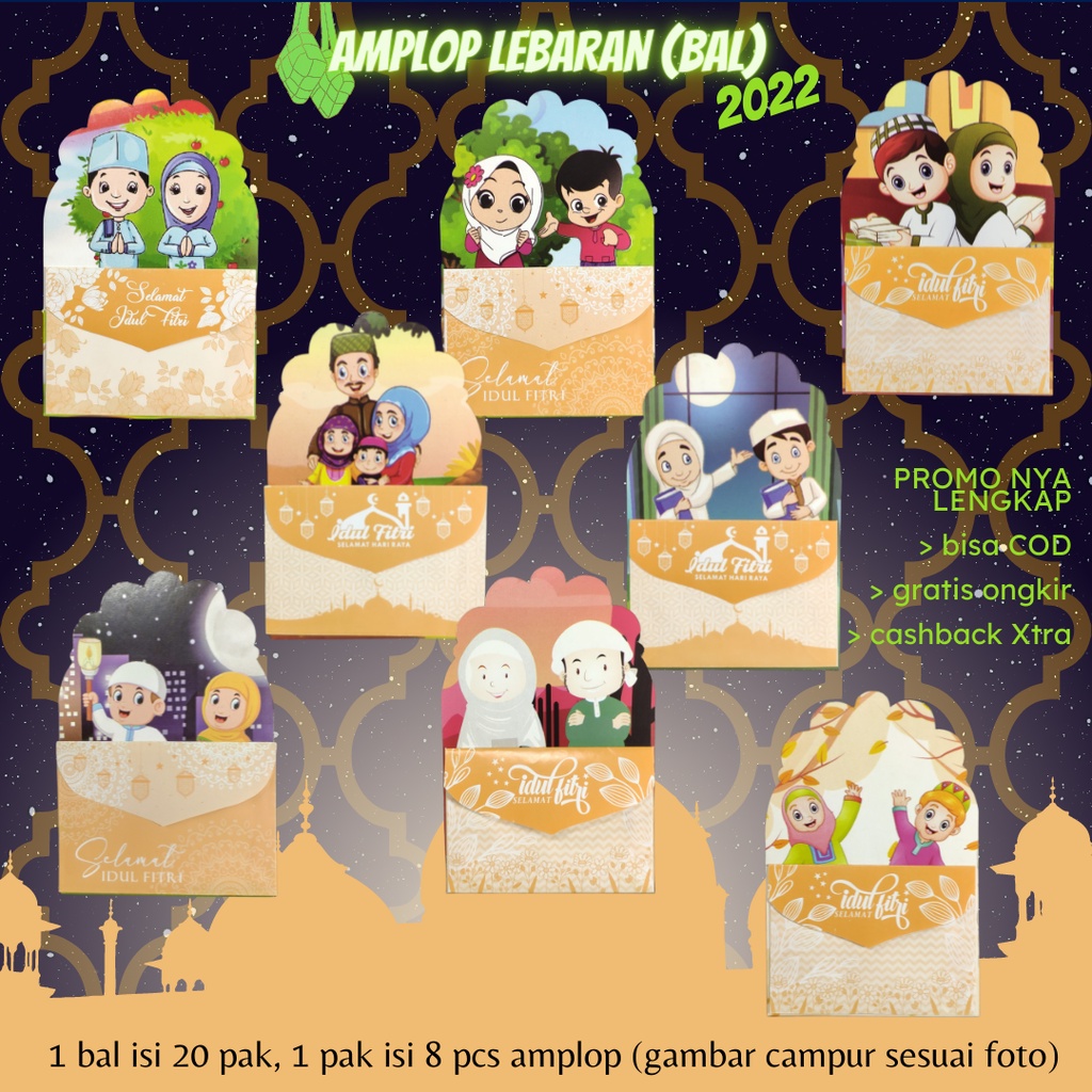 

160 pcs Amplop Lebaran Idul Fitri Unik Murah Cantik | Grosir Amplop THR Angpao Lebaran Idul Fitri