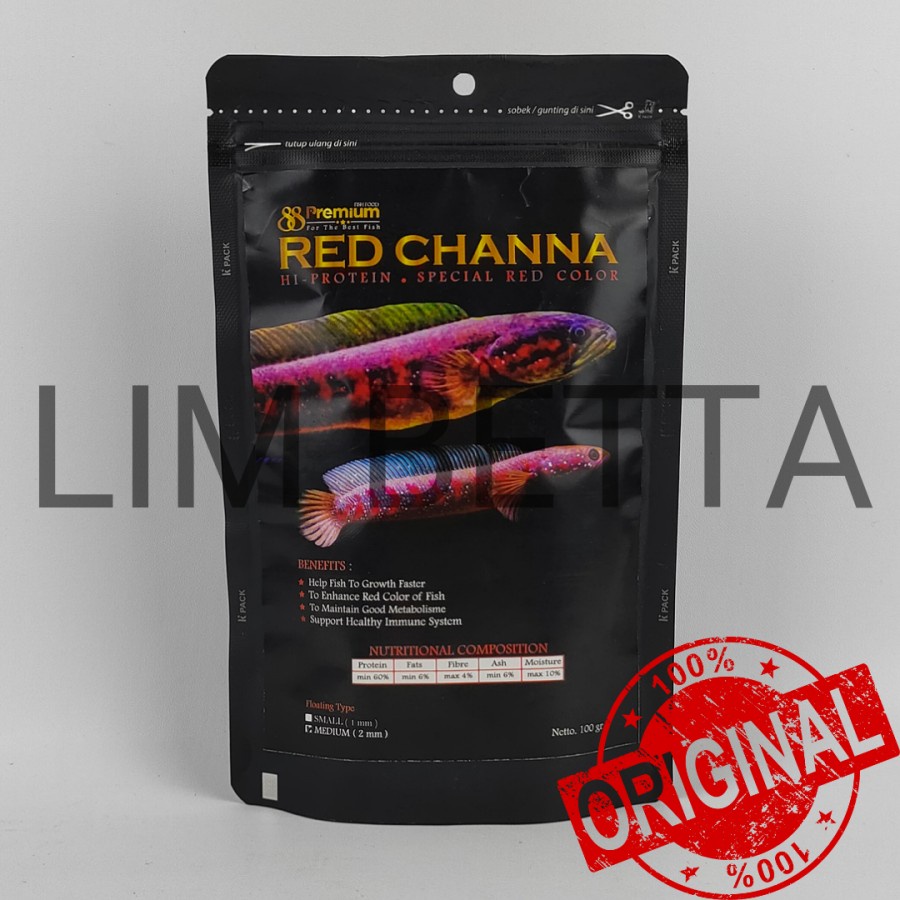 PREMIUM 88 RED CHANNA 100 GRAM 2MM - PELET IKAN CHANNA