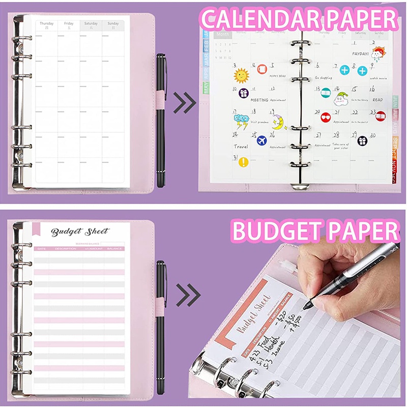 Budget Binder A6 Ring Binder Notebook with Clear Cash Envelope for Cash Stuffing Money Organiser with Label Stickers A