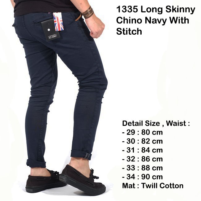 celana chino panjang navy pria with stich / celana pria cowok panjang chino navy slimfit | BRH
