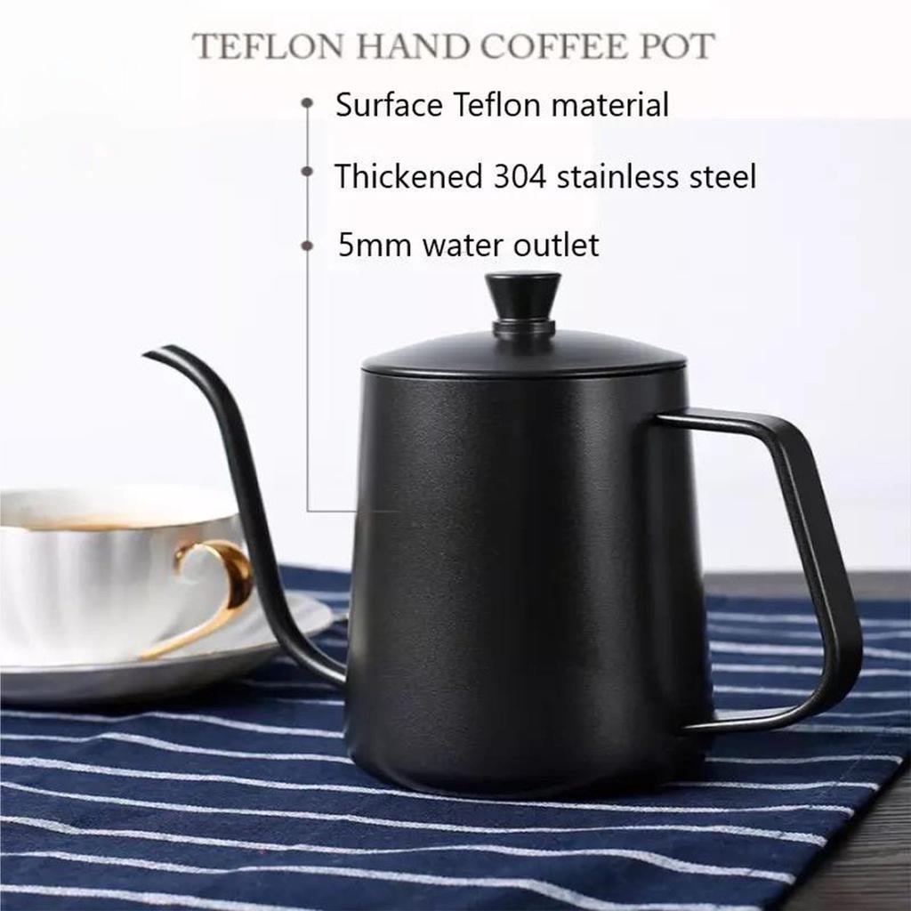 Kettle teflon hitam black / teko kopi leher angsa stainless teflon 350ml 600ml with lid