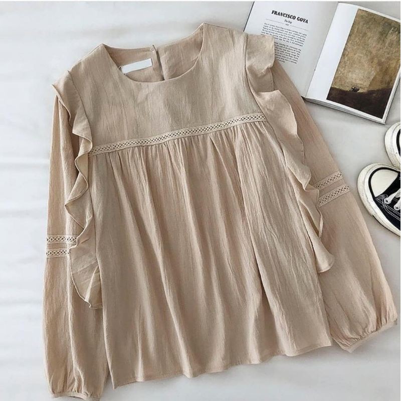 BLOUSE WANITA - SAKA BLOUSE -  PAKAIAN WANITA - FASHION WANITA KOREA - BLOUSE WANITA LENGAN PANJANG-Nude