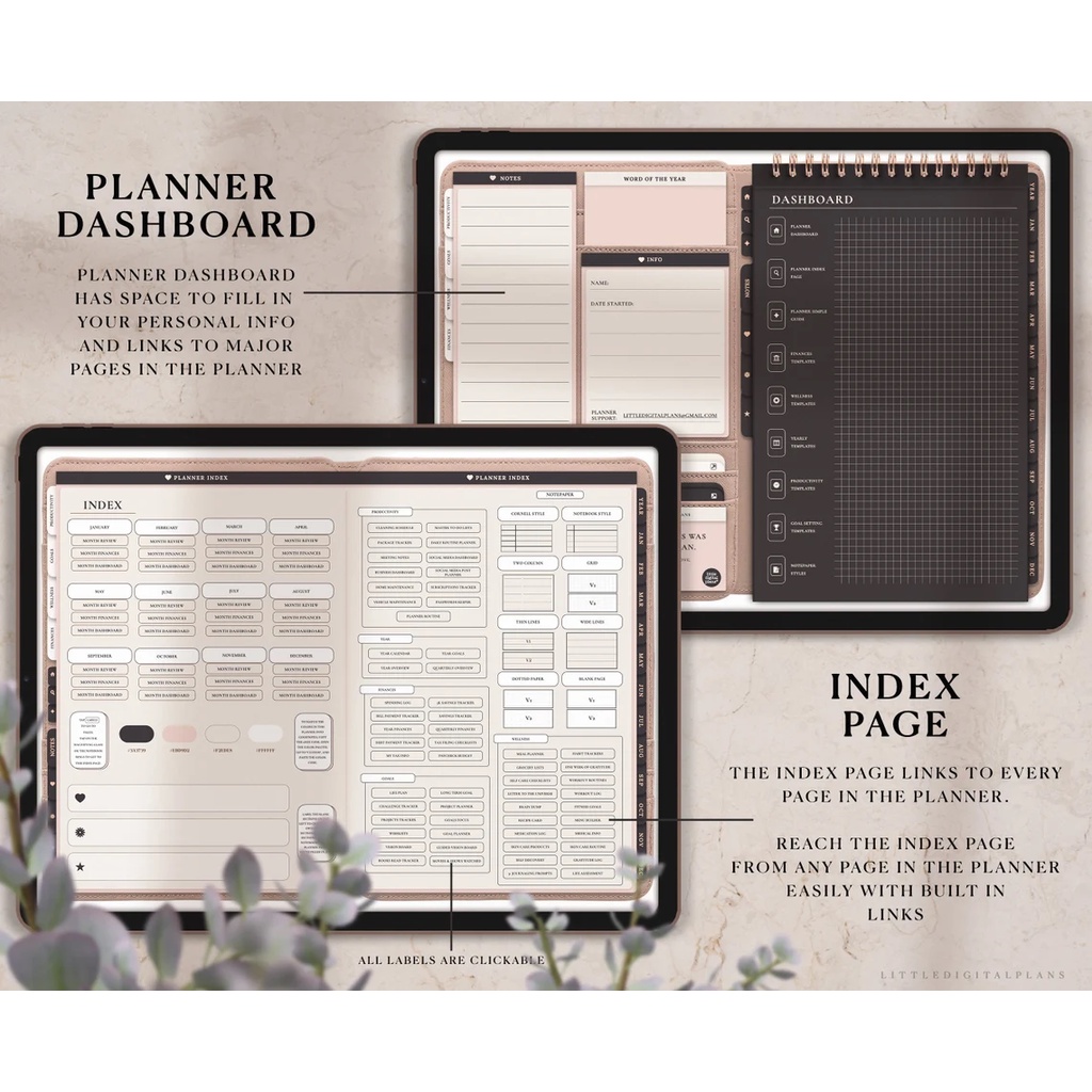 Digital Journal &amp; Planner - Undated Folio Life Planner for Goodnotes, Notability, Xodo, (Full Page &amp; Tabs Hyperlinked)