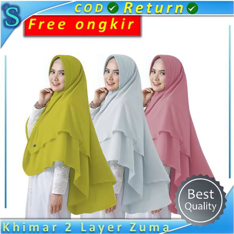 Jilbab Kerudung Hijab Khimar Krudung Instan Bergo Syari Jumbo Ceruty 2 Layer Ceruti  Nonpet