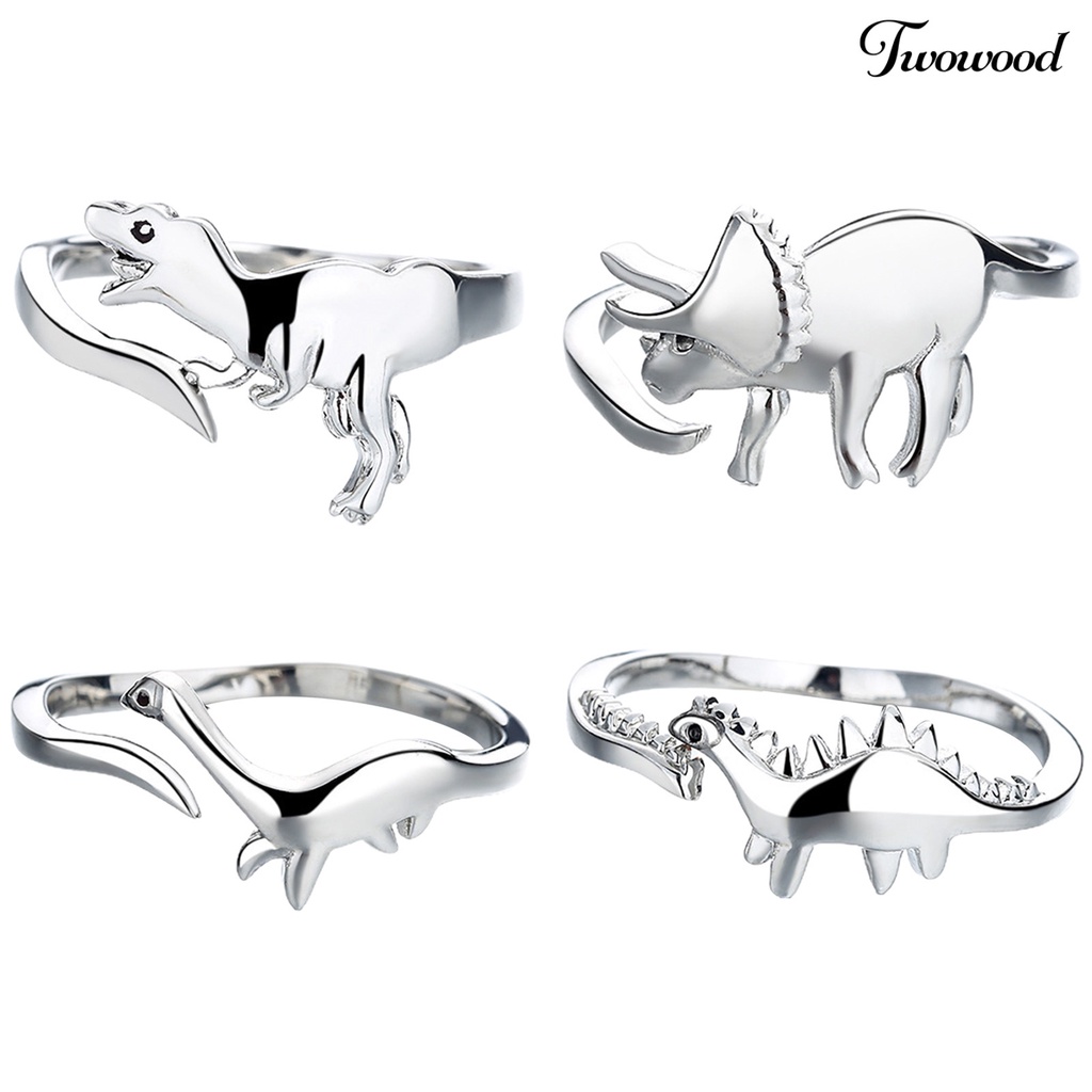 Twowood Dinosaur Ring Adjustable Skin-friendly Open Finger Lead-free Ring Cute Metal Ring for Girl