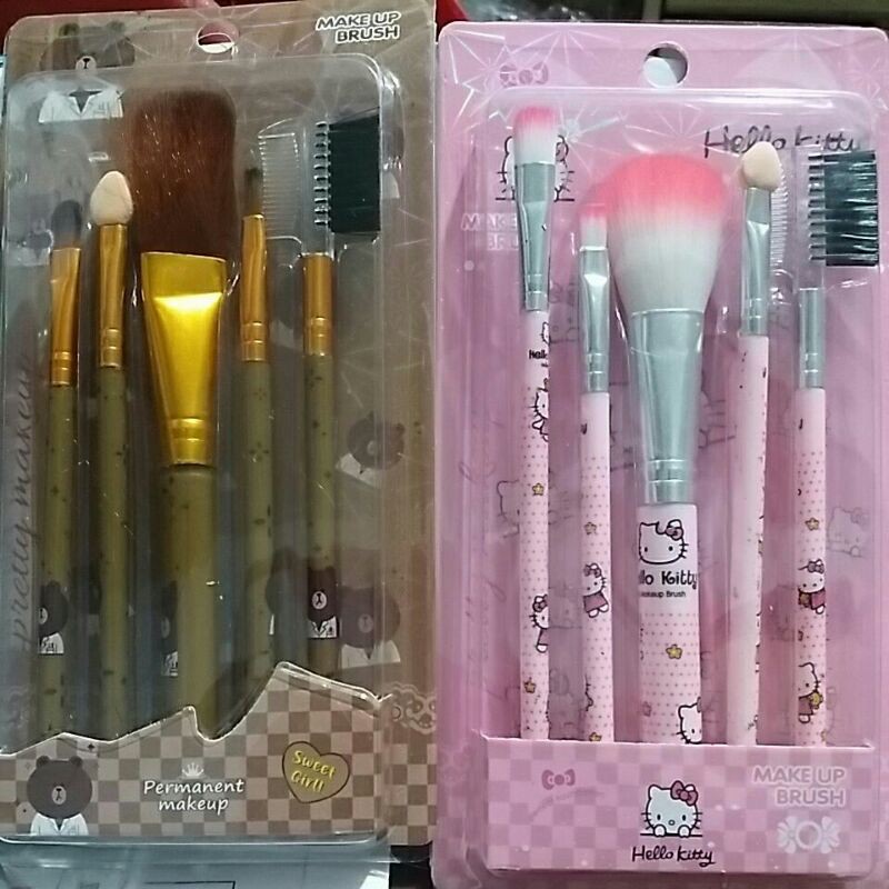 Kuas Make Up Lengkap 5pcs|Kuas Set Hello Kitty|Kuas Set Doraemon