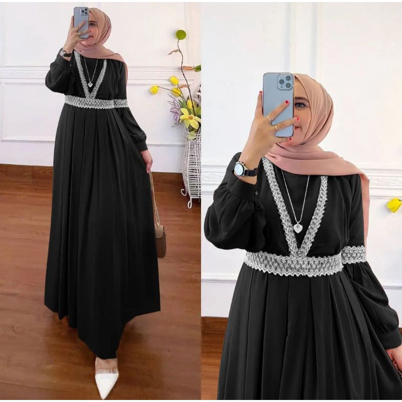 Qaisha Dress Gamis Muslim Wanita Terbaru-Hitam