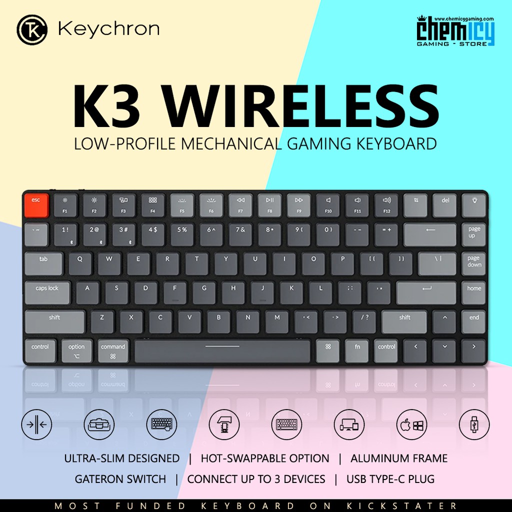 Keychron K3 RGB Hotswap Low Profile Wireless Gaming Keyboard