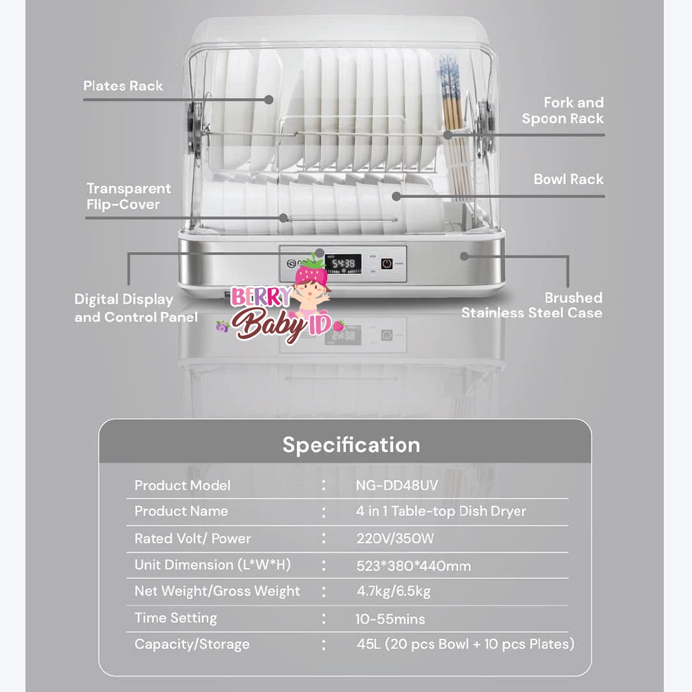 Norge Appliances 4in1 Table Top UV Dish Dryer Sterilizer Rak Pengering Berry Mart