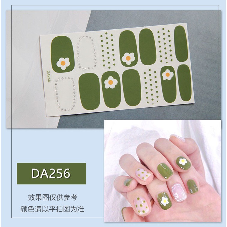 DA Stiker Tempelan Kuku Motif Glitter+Bunga+Polos untuk Nail Art