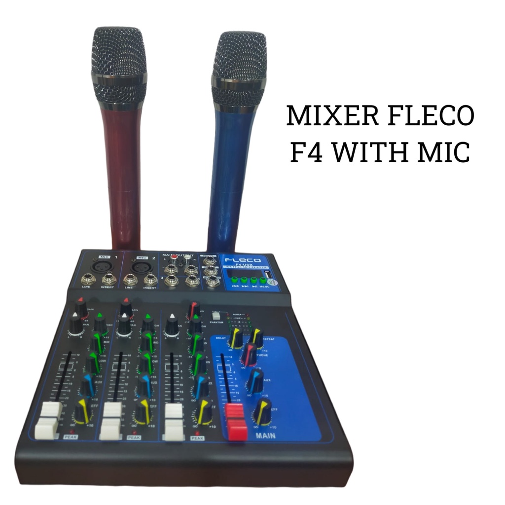 PAKET MIC WIRELESS MIXER FLECO F4 BLUETOOTH  4 CH