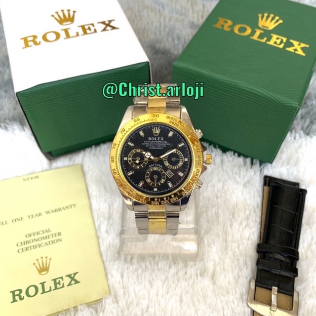 Jam tangan Pria ROLEx DAYTONA - Tanggal aktif - Free tali kulit 1pcs ( bisa COD )
