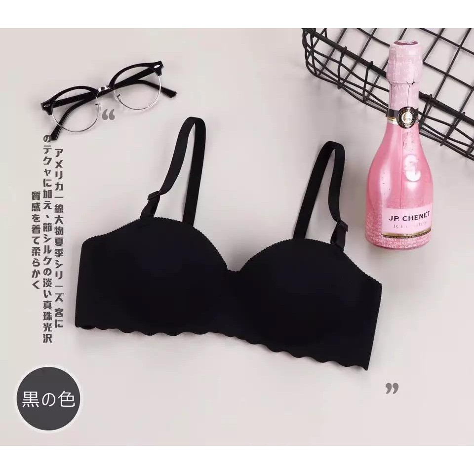 TF BRA Seamless Push Up Pengait Pakaian Dalam BH Wanita Bralette Bahan Lembut-Hitam