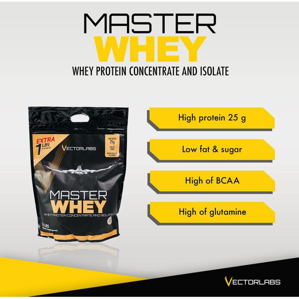 MASTER WHEY BY VECTORLABS 3 LBS WHEY PROTEIN ISOLATE AND CONCENTRATE