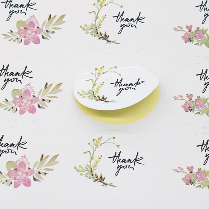 Paper Tags Sticker &quot;THANK YOU&quot; - Oval Wreath Pattern (1sheet/12pcs)