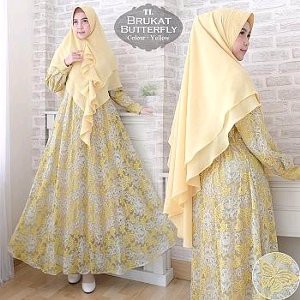 top Tk Syari Brukat Butterfly gamis maxi hijab baju muslim gaun pesta mewah simple elegan modis mod