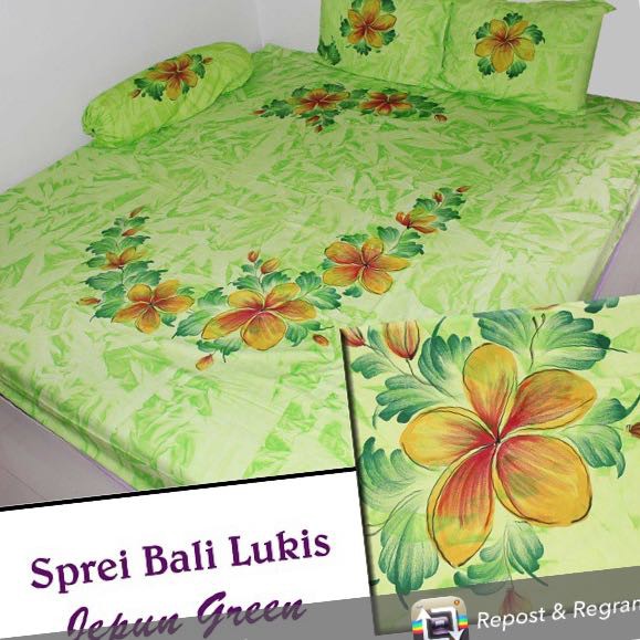 Sprei Lukis Bali Motif Bunga Jepun Ukuran 160 cm x 200 cm