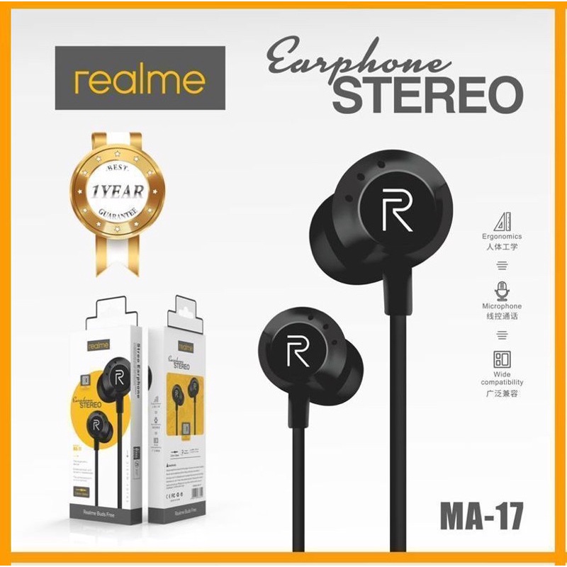 HEADSET REALME STEREO MA-17 HANDSFREE EARPHONE REALME STEREO MA17