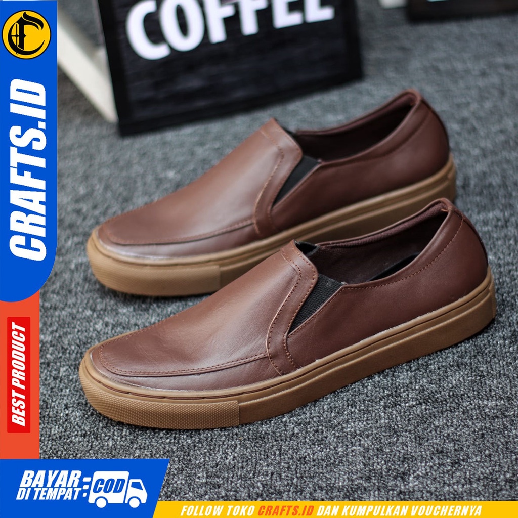 Crafts Yamca - Sepatu Kulit Slip On Casual Kerja Pria