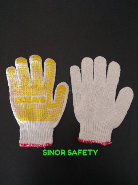 Sarung Tangan Bintik Karet HITAM dan KUNING Polka Dot Katun Safety Gloves Dotting