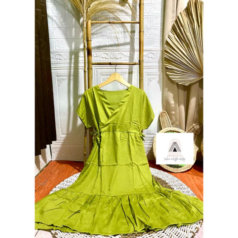 Daster Kimono Pendek || Daster Kimono Ruffle || Daster Kimono Polos || Dress Kimono || Daster ||-Hijau Pupus