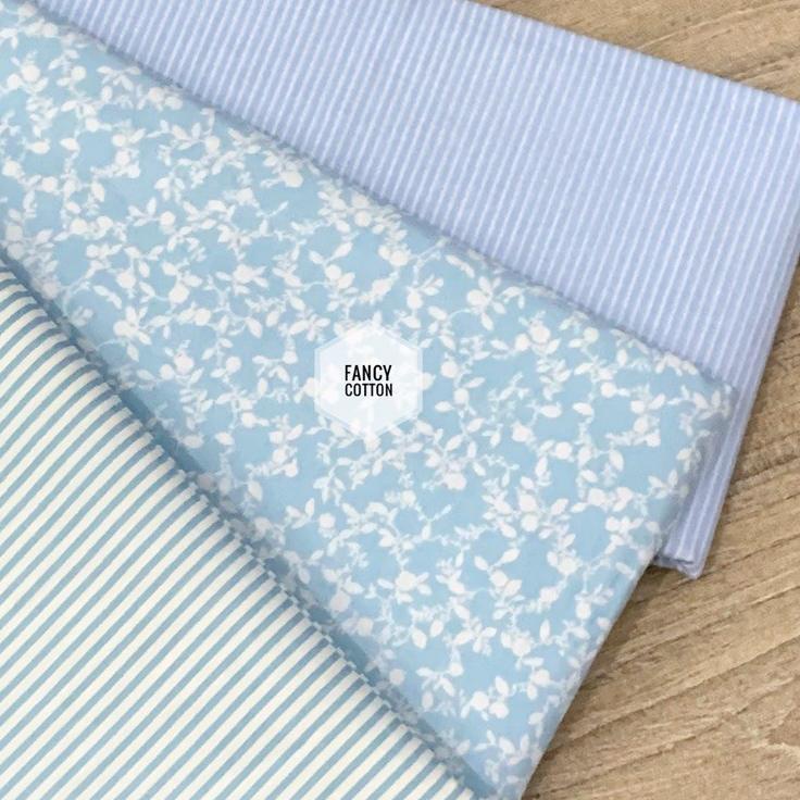 ➤ kain katun jepang motif fancy matching bunga putih biru muda ֍
