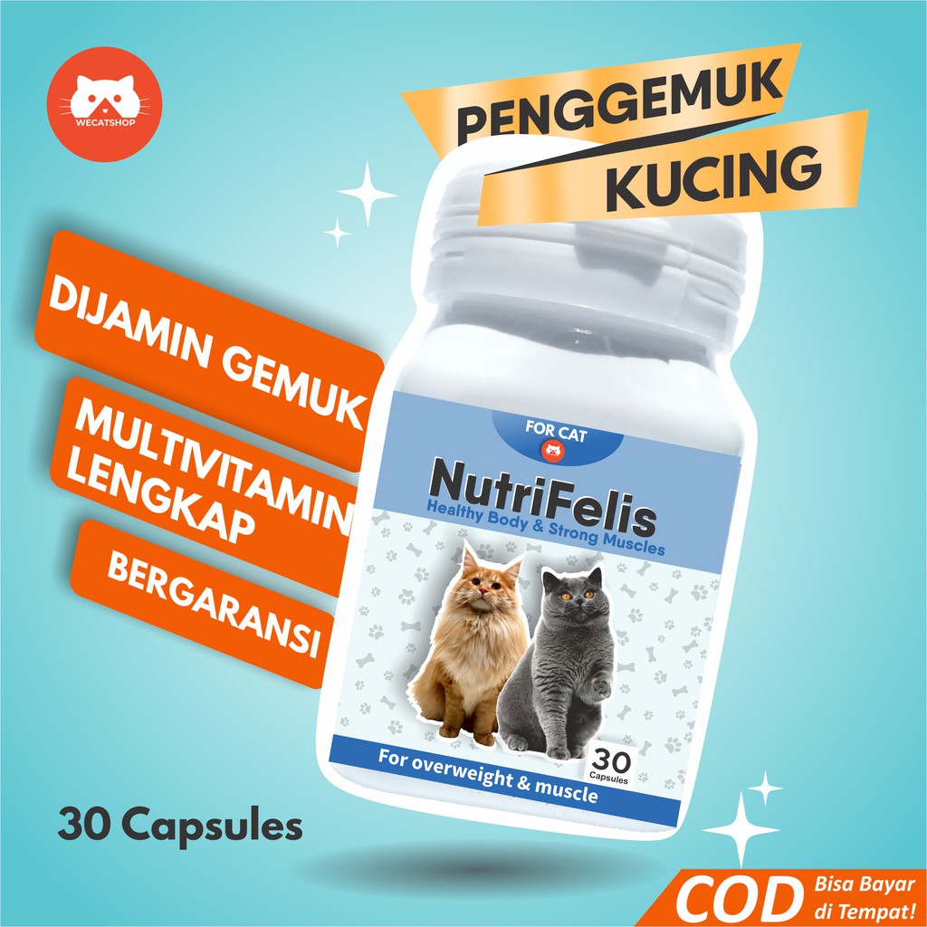 Penggemuk Kucing, Vitamin Penggemuk Kucing, Obat Penggemuk Kucing Nutrifelis (30 Kapsul)
