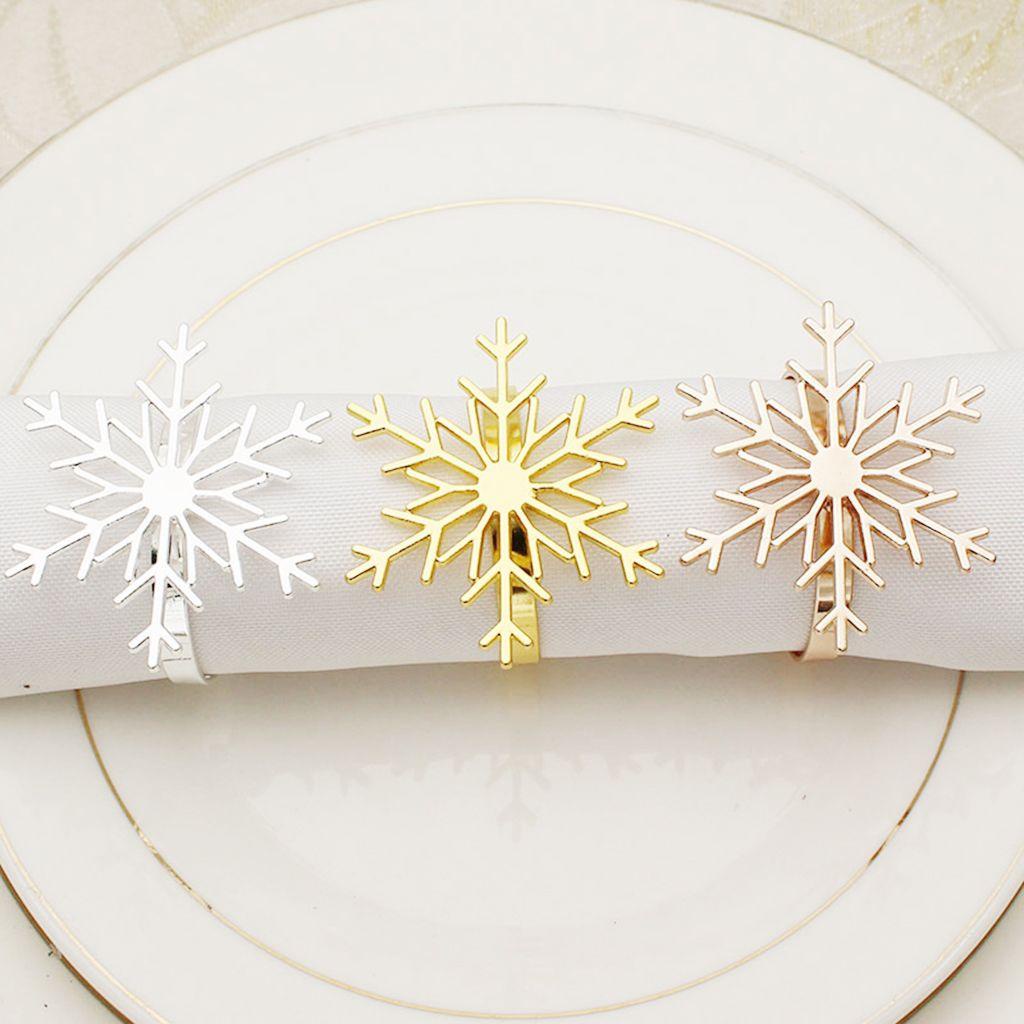 [Elegan] Dekorasi Meja Reuseable Golden Large Untuk Xmas, Pesta, Pernikahan Napkin Holders Snowflake Shaped Napkin Buckle