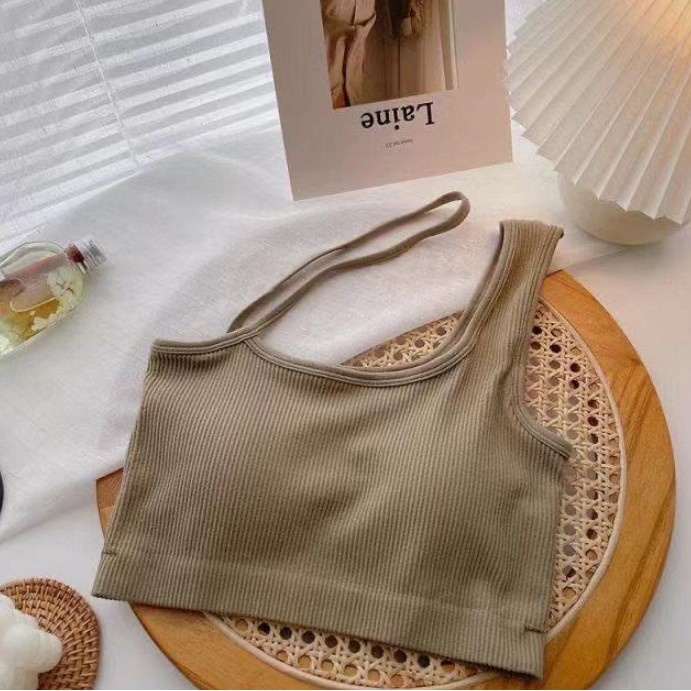 Tanktop 18 atasan crop top pakaian wanita dalaman cewek korea tank top dengan cup bra-Hijau