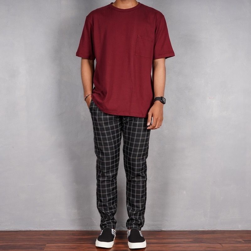 CELANA CHINOS PRIA ANKLE PANTS MOTIF KOTAK-KOTAK