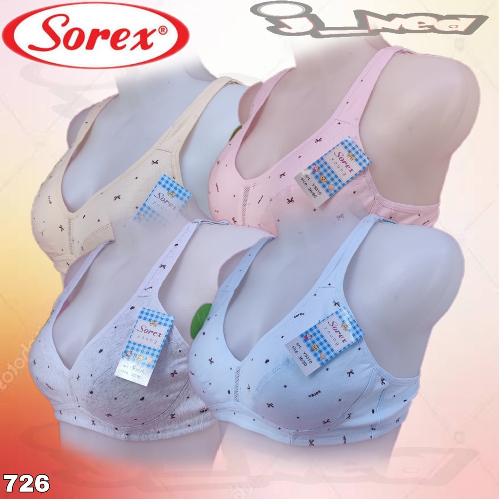 J726 BRA REMAJA BUSA TIPIS TANPA KAWAT CUP  32A - 36A DUA PENGAIT BRA  SOREX