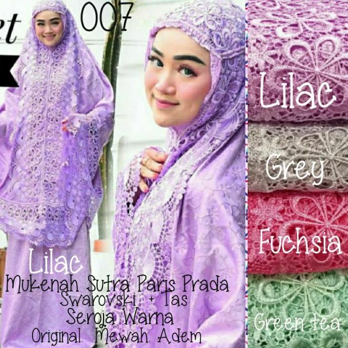 Mukenah renda seroja bordir Swarovski sutra paris(mewah)+tas cantik