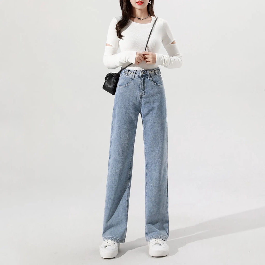 celana jeans wanita Highwaist Kulot Jeans Pinggang yang dapat disesuaikan