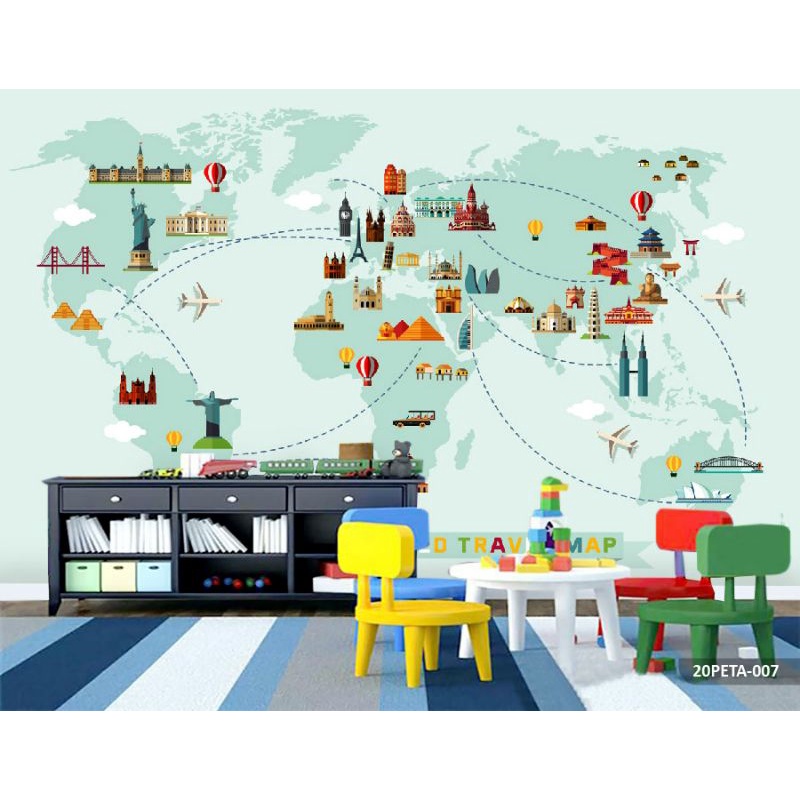 Wallpaper Dinding 3D Custom Peta Keajaiban Dunia (20-PETA-007)