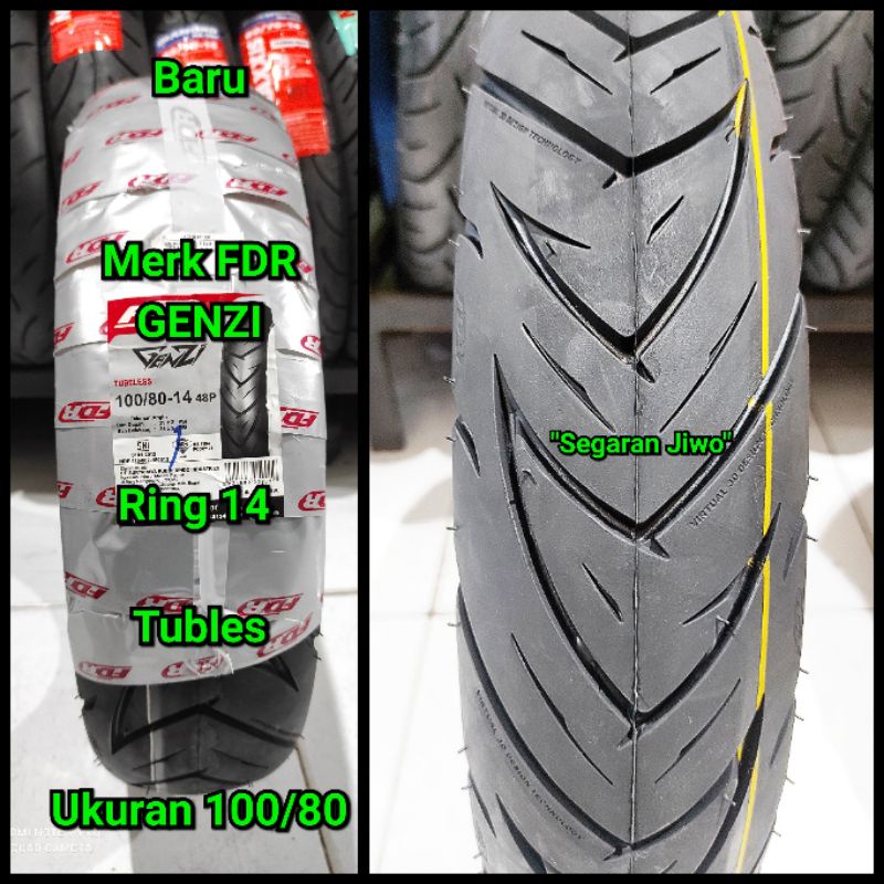 Ban tubles motor matic ring 14 Ukuran 100/80 Merk FDR Genzi ban belakang honda vario 150 ori