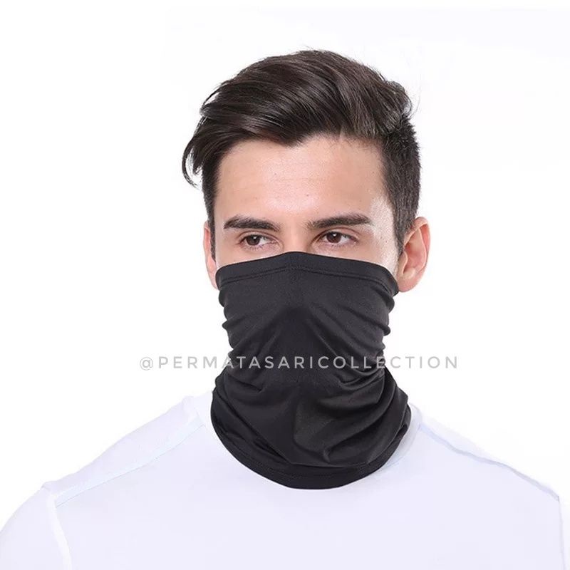 Masker Buff Wajah Multifungsi Pria Wanita Hitam Polos Corak Bandana Motor Olahraga Sepeda Gunung