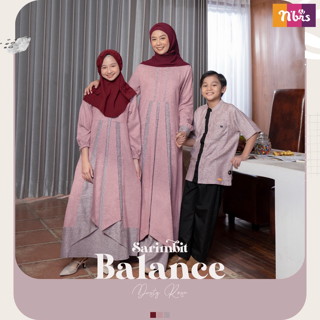 Nibras Sarimbit Balance Dusty Rose dan Shadow Grey Couple Baju NBRS Muslim Copel  seragam Lebaran Keluarga Ceria