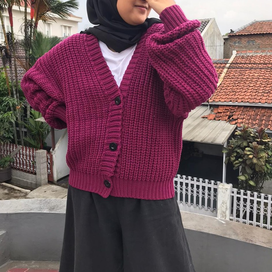 Shila Cardigan Rajut Premium / Cardigan Oversize / Cardigan Crop Wanita / Cardi Rajut-Magenta